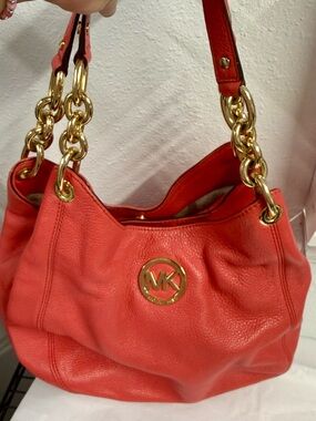 Michael Kors Leather Shoulder Bag with Gold Chain